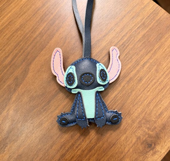 Handmade Stitch Leather Bag Charm, Cute Lilo & Stitch Alien Keychain Gift