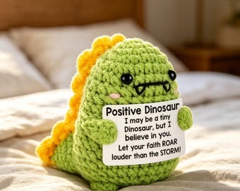Handmade Crochet Dinosaur Amigurumi | Kawaii Positive Desk Buddy, Cute Dino Plush Gift