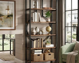 Industrial Bookcase Tall Bookshelf for Stylish Organized Living