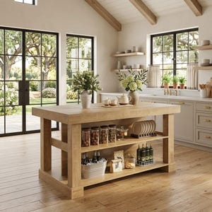 Kitchen Island, Rustic Farmhouse Unit with 2-Tier Storage