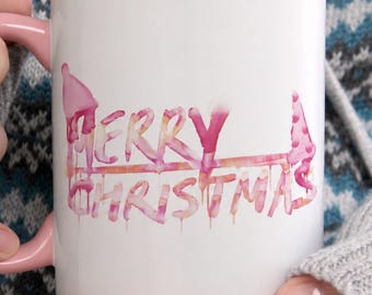 Merry Christmas Mug, Watercolor Christmas Ceramic Mug, Festive Holiday Mug, Christmas Gift, Winter Holiday Mug