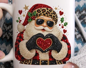 Santa Christmas Mug, Heart Hands Santa Ceramic Mug, Festive Holiday Mug, Christmas Gift, Cute Santa Claus Mug, Winter Holiday Gift Idea