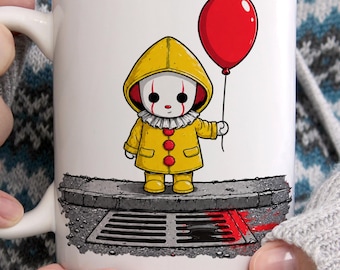Penny Wise Mug, IT Clown Mug, Halloween Ceramic Coffee Mug, Creepy Clown Mug, Spooky Horror Gift