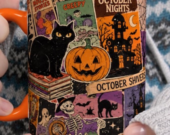 Halloween Mug, Vintage Halloween Ceramic Cup, Retro Spooky Season Coffee Mug, Halloween Gift Idea