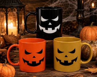 Halloween Mug, Jack O Lantern Face Ceramic Coffee Cup, Spooky Season Pumpkin Gift