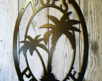 Customizable Palm Trees Oval Metal Welcome Sign