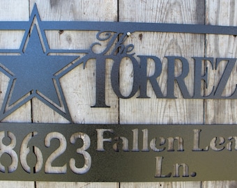 Customizable House Marker Address Plaque House Numbers Family Name Metal Sign Texas Star