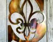 Metal Personalized Fleur De Lis Initial Antique Copper or bronze Plated Letter Custom Cut from 1 8 inch Steel Plate 12 to 23 Inch