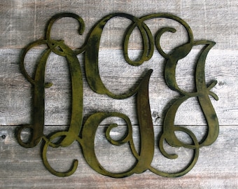 Vine Monogram Personalized Initials Bronze Plated Letters Custom Cut from 1/8 inch Steel Plate 14 to 23 Inch