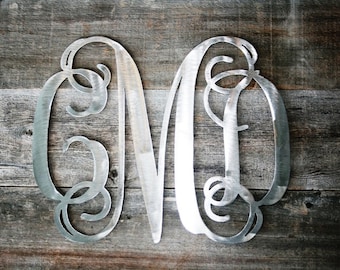 Metal Vine Monogram Personalized Initials No Finish Cut from 1/8 inch Steel Plate Custom Made 14 to 23 Inch