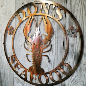 Crawfish Custom Copper or Bronze Plated Round Metal Sign