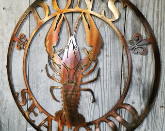 Crawfish Custom Copper or Bronze Plated Round Metal Sign