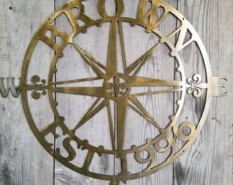 Nautical Compass Rose Star Customizable Personalized Steel Metal Plaque Sign Establish Date