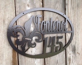 20x14 Custom Personalized Steel Welcome Address Plaque House Sign Marker Louisiana Fleur de lis