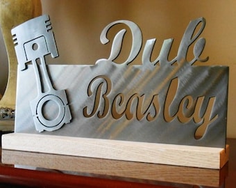 12 inch Custom Name Brushed Steel  Piston Desk Plaque