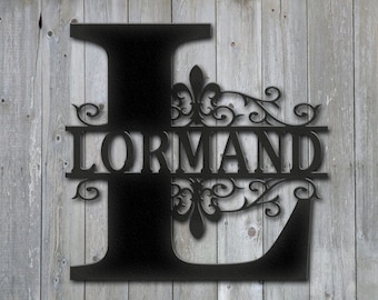 Metal Personalized Name Sign Fleur De Lis Initial Letter Custom Cut from 1/8 inch Steel