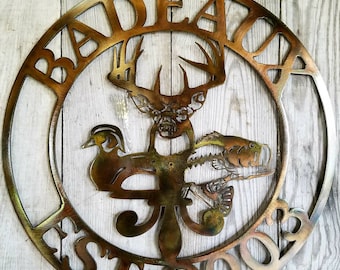 Custom Deer Duck Bass Fleur De Lis Round Steel Sign