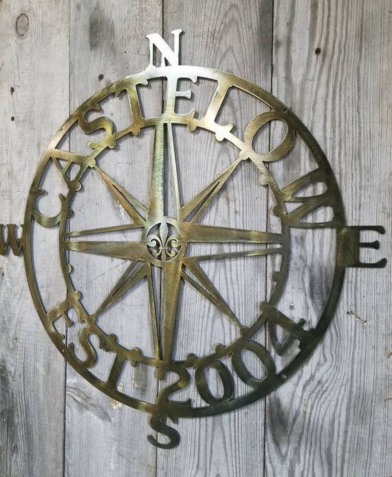 20 28 Inch Steel Nautical Compass Rose Star Customizable Etsy
