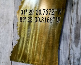 State Plaque with Coordinates in Antique Bronze