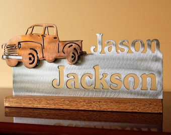 Copper Plated Truck and Brushed Steel Desk Plaque