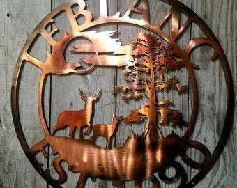 Personalized Metal Wall Mount Deer in Moonlight Metal Sign