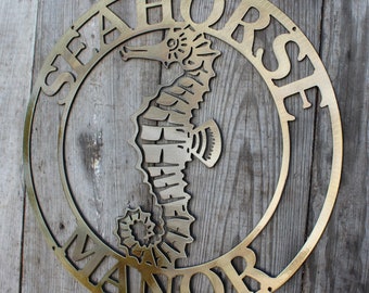 Customizable Metal House Sign Seahorse