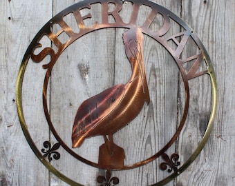 Personalized Metal Wall Mount Pelican on Pole