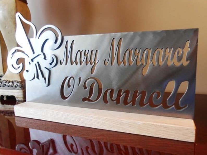 Copper Plated Fleur De Lis and Brushed Steel Desk Plaque image 4