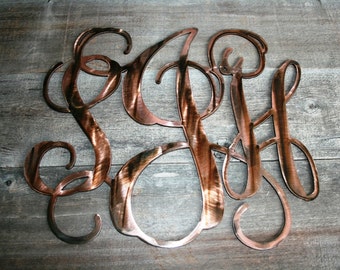Metal Vine Monogram Personalized Initials Antique Copper Plated Letters Custom Cut from 1/8 inch Steel Plate 14 to 23 Inch