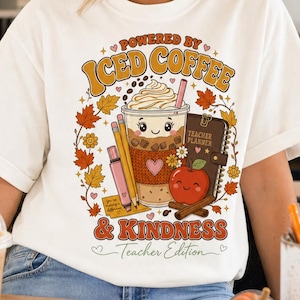 Iced Coffee Teacher Shirt, Fall Teacher T-Shirt,Teacher Appreciation Gift, Cozy Autumn Teacher Tee, Kindness Teacher Shirt, Coffee Lover Tee