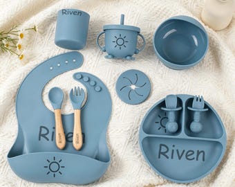 Personalized Toddler Silicone Feeding Weaning Kit, Custom Name Baby Plate, Sentimental Newborn Baby Shower Gift.