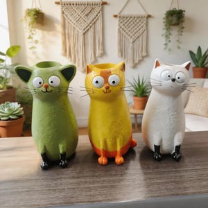 Vaso a forma di gatto stravagante, regalo unico per amanti dei gatti da posizionare su uno scaffale, complemento d'arredo fantasioso, mini vaso a forma di animale per la scrivania, grazioso vaso per fiori a forma di gattino, fioriera