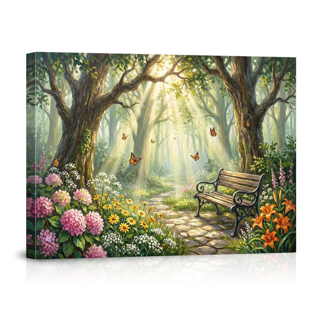 Enchanted Forest Canvas Wall Art Nature Landscape Painting Sunbeams ...