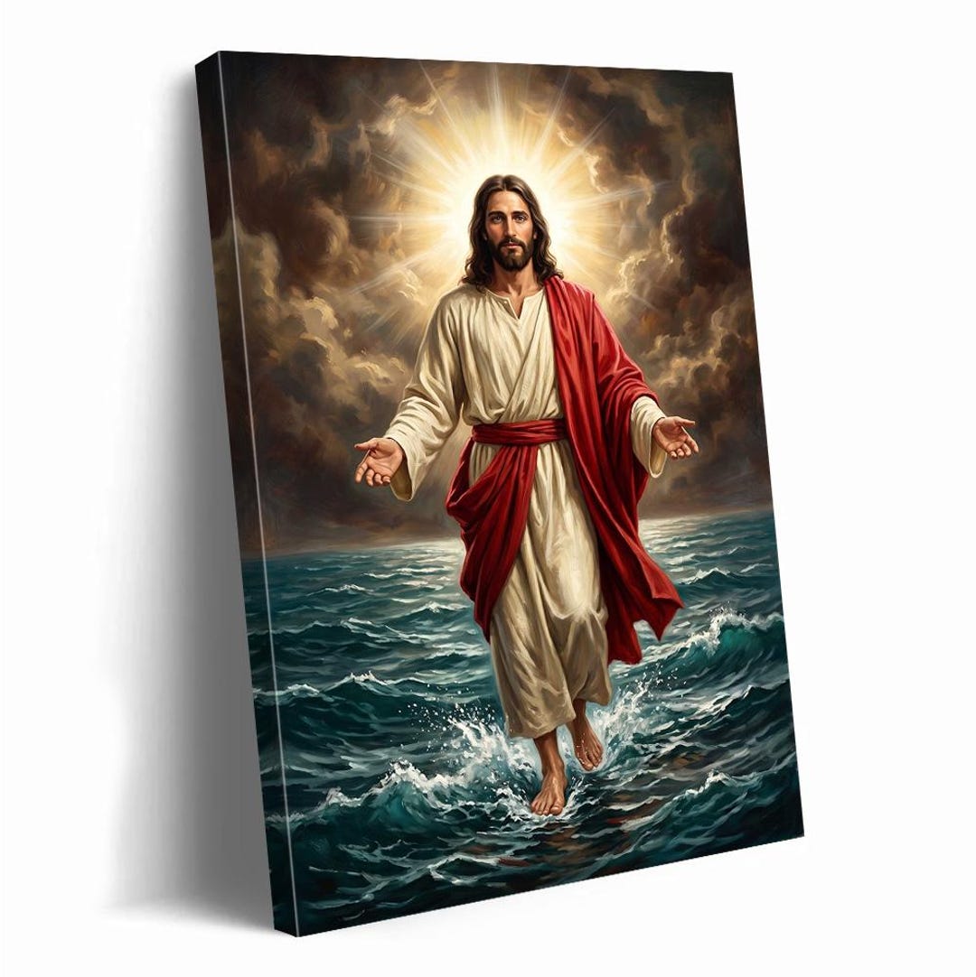 Jesus Christ Walking on Water Canvas Wall Art Print Christian Painting ...