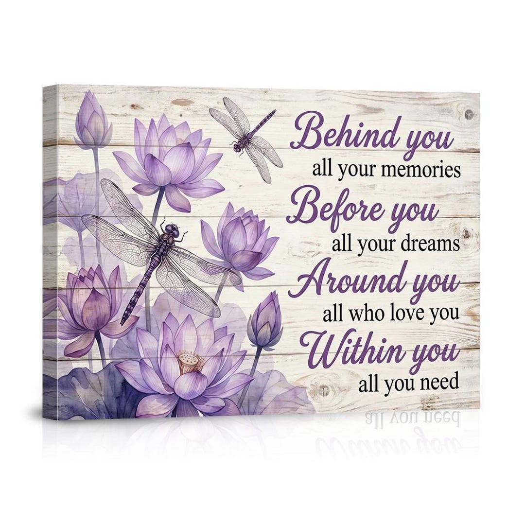 Inspirational Purple Lotus Flower Canvas Wall Art Dragonfly ...