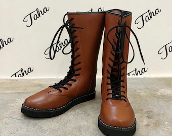 Customizable Pro Wrestling Boots, Handmade, 100% Original Leather, Brown Color, Lace-up style