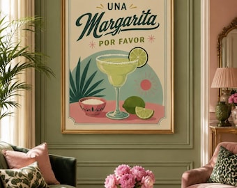Una Margarita Por Favor Wall Art  | Retro Cocktail Framed Poster Digital Print