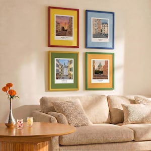 Vintage Eclectic Gallery Wall Frame Set, Colorful Beaded Edge Frames, Multiple Color Mat Options Frames Fits 8x10, Cottage Art Display Set