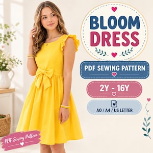 Mädchen Flatterkleid Kleid Schnittmuster | Kleinkind Kleid PDF (Grössen 2-16Y)