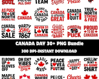 Paquete de imágenes PNG del Día de Canadá / Diseños patrióticos de alces con hojas de arce / Gráficos retro canadienses para sublimación de camisetas