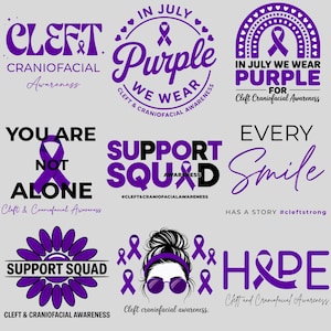 Paquete PNG SVG de concienciación sobre hendiduras craneofaciales / Diseño de cinta morada / Apoyo a familias guerreras / Descarga digital