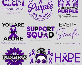 Paquete PNG SVG de concienciación sobre hendiduras craneofaciales / Diseño de cinta morada / Apoyo a familias guerreras / Descarga digital