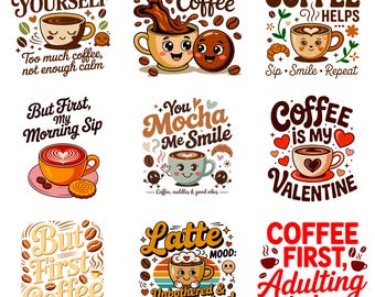 Funny Coffee Lover PNG Bundle | Caffeine Humor Sayings | Cup Clipart Graphics | Sublimation Design