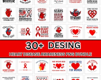 Heart Disease Awareness PNG Bundle | American Flag Ribbon Artwork | Advocacy Graphics | Hope Faith Strength