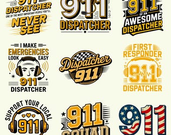 911 Dispatcher PNG SVG Bundle | Emergency Response Artwork | First Responder Apparel Print | Distressed Clipart |