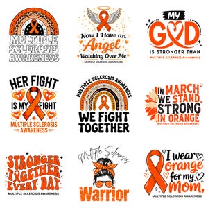 Multiple Sclerosis Awareness PNG & SVG Bundle | MS Warrior Designs | Orange Ribbon Support | Sublimation Files