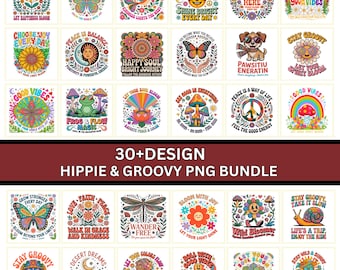 Hippie & Groovy PNG Bundle | Peace Love Graphics | Flower Power Sublimation | Boho 70s Shirt Designs