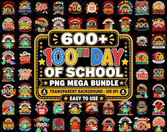 100 Days of School PNG Bundle | Teacher Shirt Design | Kids Gift | Instant Download