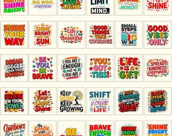 Inspirational Quotes PNG Bundle | Motivational Sayings | Positive Affirmation Designs | Self Love Sublimation | Digital Download