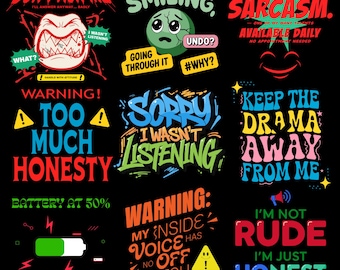 Sarcastic Quote PNG SVG BUNDLE | Humor Typography Set | Funny T-Shirt Graphics | Sublimation Design